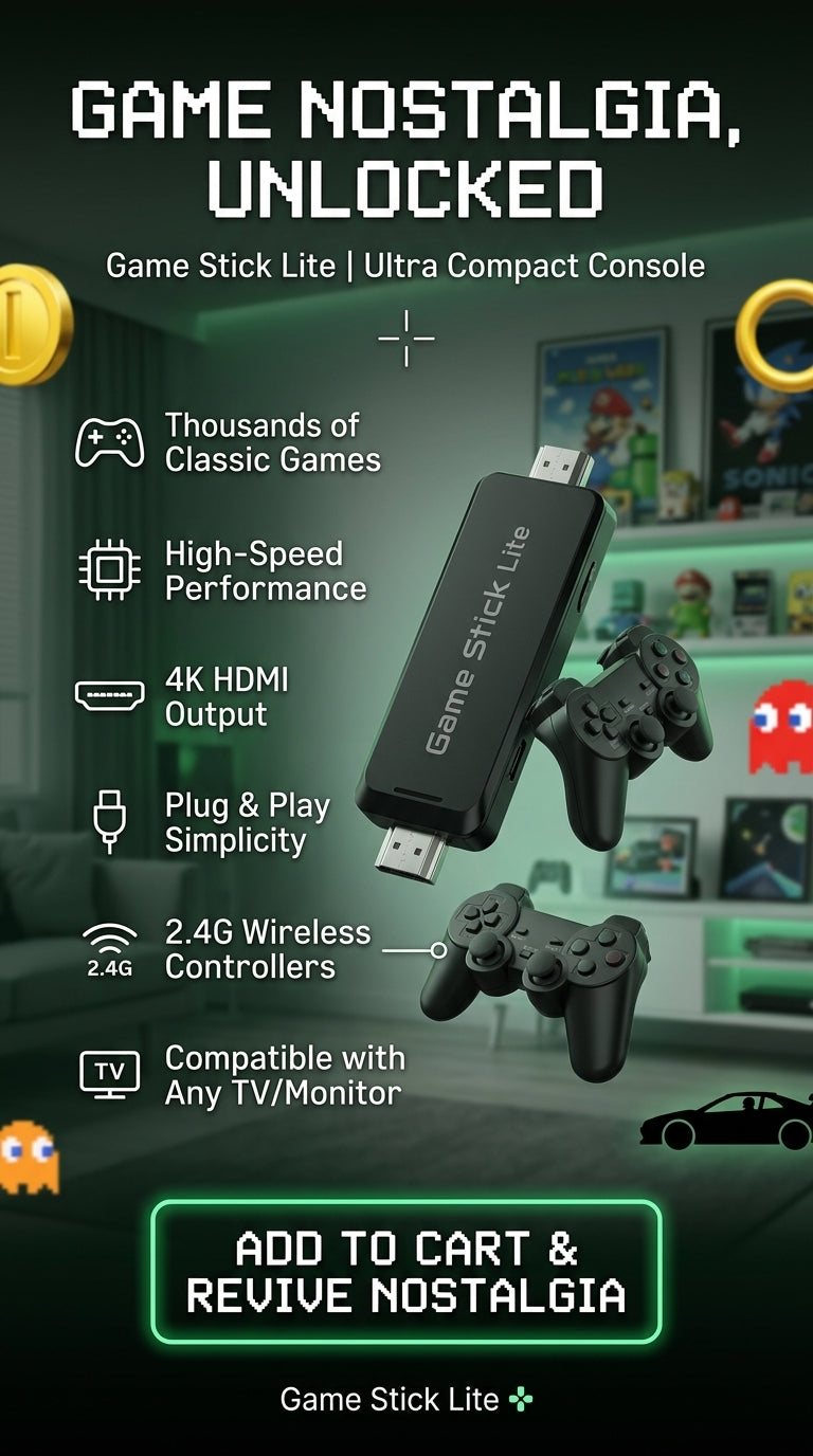 GameStick Lite – Retro Gaming Console with 20,000+ Games & 2 Wireless Controllers